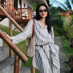 Slimming Design Cotton Shirt Jieji Zhang Spring Summer Versatile Belted Casual Striped Top for Women Comfortable Loose Fit - AliExpress Shirts & Blouses
