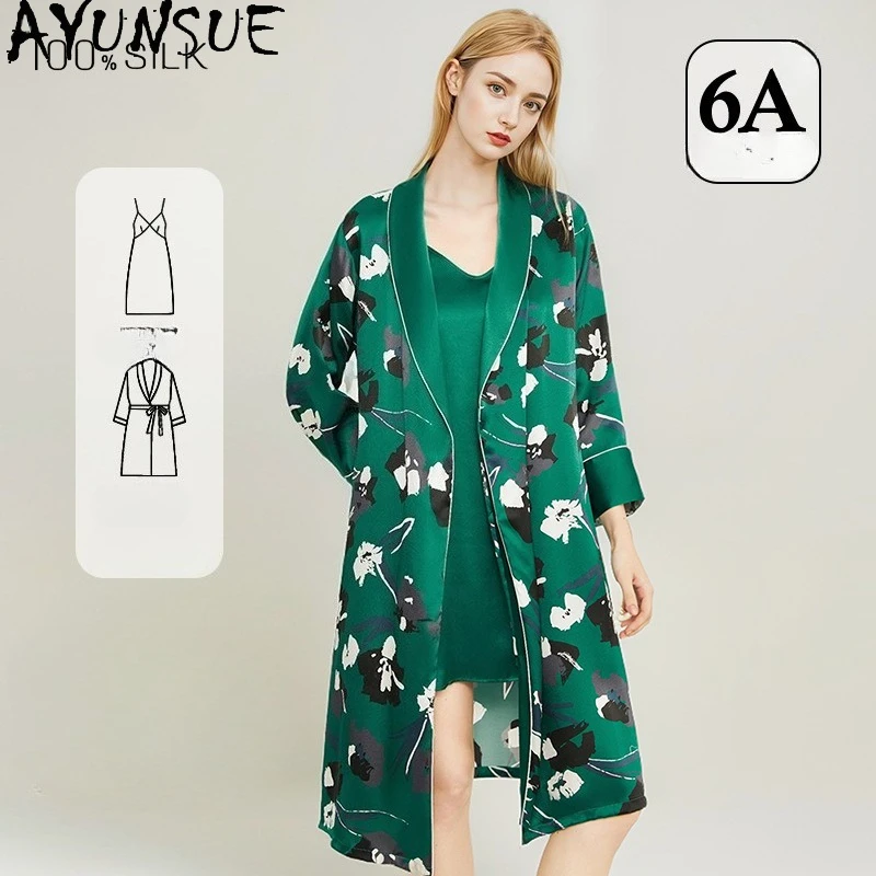 AYUNSUE 16Mm 100% Mulberry Silk Robe Gorwn Sets Women Spring Summer Pajama Set Sexy Sleepwear Women's Home Clothes Two Piece Set - AliExpress Women's Sleep & Lounge