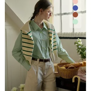 SimpleRetro Paris 10:30 Women's Cotton Shirt Loose Fit Belt Design Spring Commute Top Comfortable Breathable Fashionable - AliExpress Shirts & Blouses