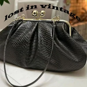 LOST IN VINTAGE PU Leather Material with Woven tTexture Balls Bronze Kiss-lock Large Purse Evening Clutch Puffy Bags 35x23x12cm - AliExpress Women's Handbags