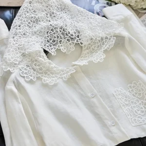 Juhuai Long Sleeve Sun Protection Shirt with Hat 100% Linen Water Soluble Lace Embroidery White Women's Casual Shirt Top - AliExpress Shirts & Blouses
