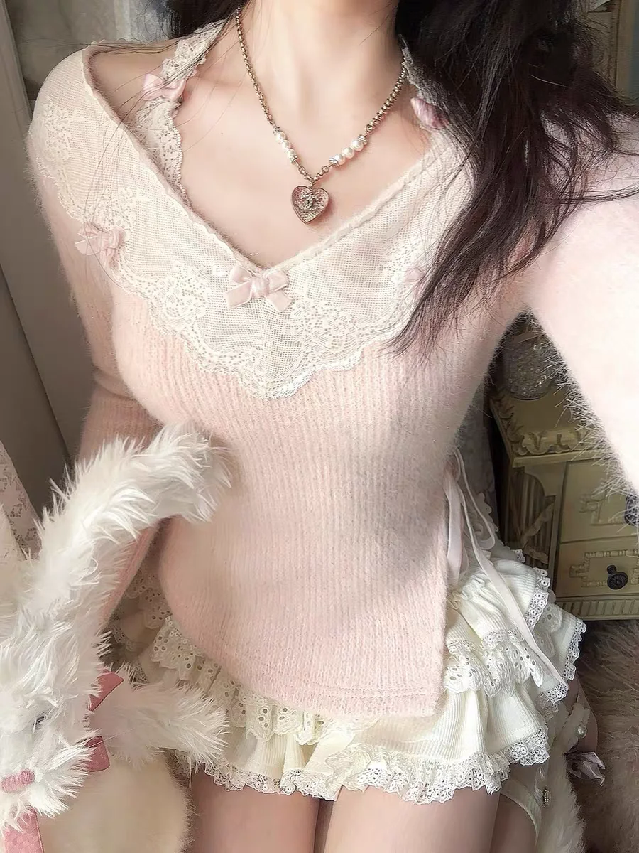Princess sweet lolita Sweater bobon21 Winter Sweet cute furry slim fit knitted lace slit sweater T2368 - AliExpress Sweaters&Jumpers