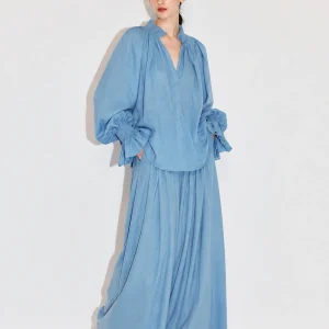 Linen Rayon Blend Loose Fit Shirt Skirt Set Airy Feel Casual Style Women's Mid-Length Sleeve Long Lantern Sleeve Breathable - AliExpress Shirts & Blouses
