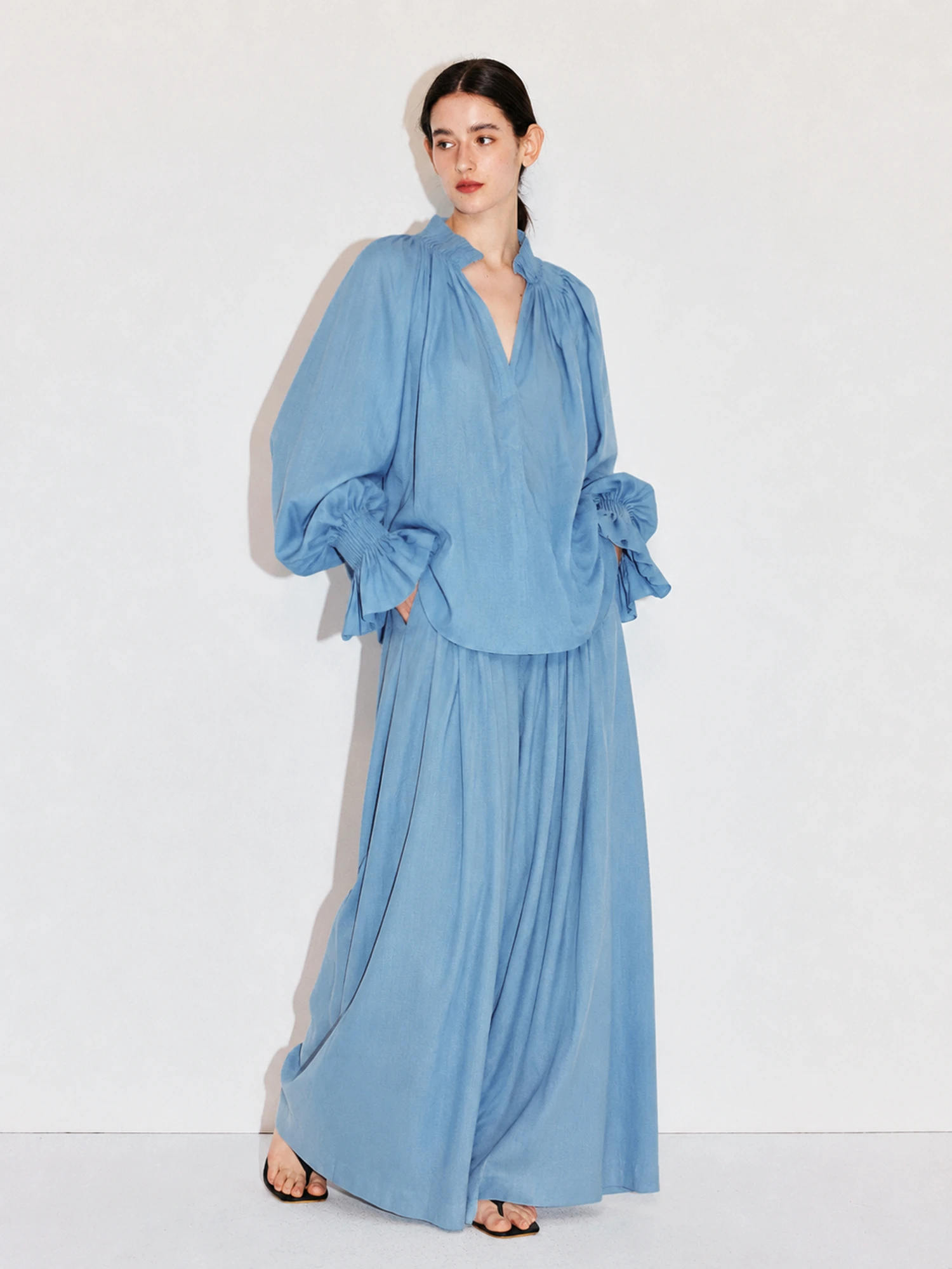 Linen Rayon Blend Loose Fit Shirt Skirt Set Airy Feel Casual Style Women's Mid-Length Sleeve Long Lantern Sleeve Breathable - AliExpress Shirts & Blouses