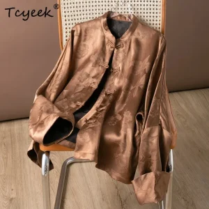 Tcyeek 100% Real Silk Womens Tops 45MM Silk Female Clothing 2026 Spring Elegant New Chinese-style Tea Brown Shirts Chemise Femme - AliExpress Shirts & Blouses
