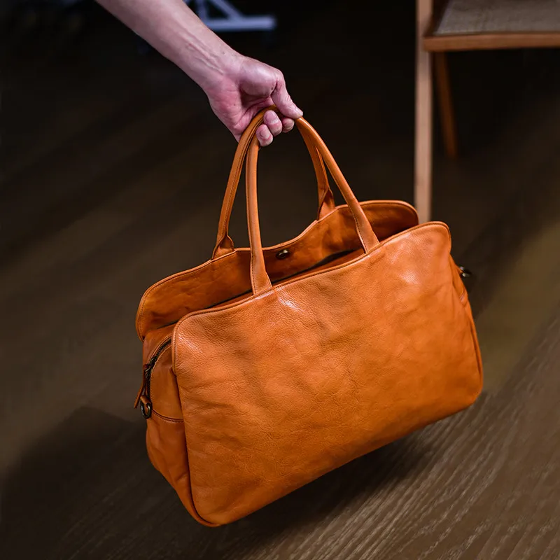 PNDME simple vintage vegetable tanned cowhide men's women's travel bag designer handmade genuine leather large-capacity handbags - AliExpress Travel Bags