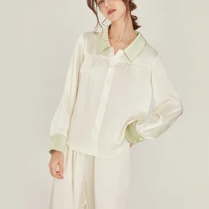 100% Mulberry Silk Women's Long Sleeve Top & Pants Pajamas Set Spring Nightwear Casual Homewear PJ Solid Color Sleepwear Pyjamas - AliExpress Women's Sleep & Lounge