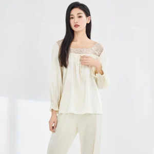 French Princess Silk Pajamas Set 100% Mulberry Silk Loungewear 2 Piece Spring Autumn Women Square Neck Long Sleeve Trousers PJS - AliExpress Women's Sleep & Lounge