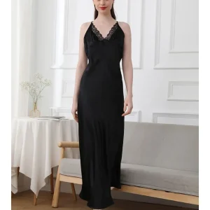 100% Silk Women Long Nightgown Slip Dress Criss Cross Lingerie Sexy Chemise Nightie Lace V Neck Sling Maxi Nightdress Homewear - AliExpress Women's Sleep & Lounge