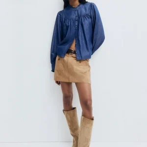 Hm Winter Women's Ruffle Hem Denim irt 3347 Casual Sle Button Detail Cotton And Lyocell Blend Long Sve Women's irt - AliExpress Shirts & Blouses