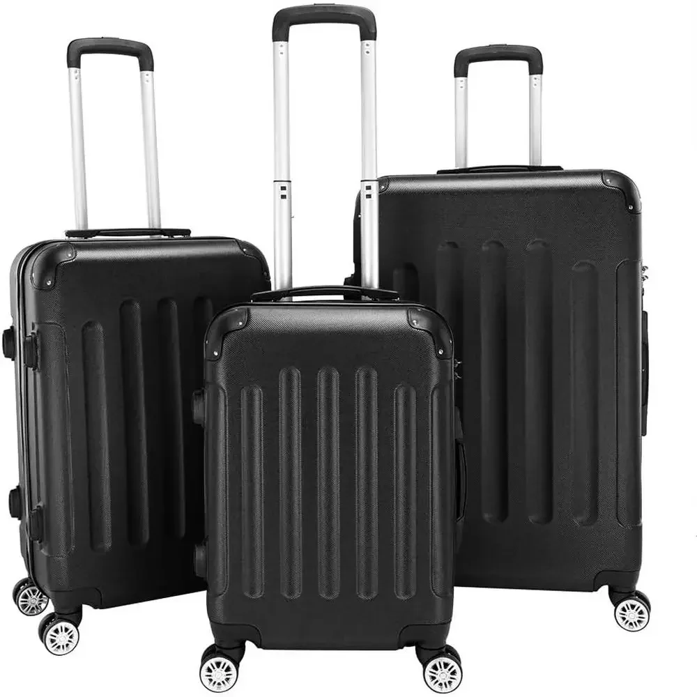 3-Piece Large Spinner Suitcase Set with TSA Lock - Hard Shell, Suitable for Men & Women, 20, 24, 28 (Black) - AliExpress Luggage