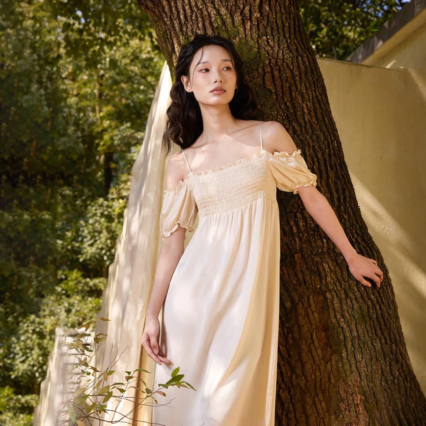 Women 100% Mulberry Silk Nightgown Spaghetti Strap Off Shoulder Puff Sleeve Midi Dress Summer Luxury Silk Sleepwear Loungewear - AliExpress Women's Sleep & Lounge