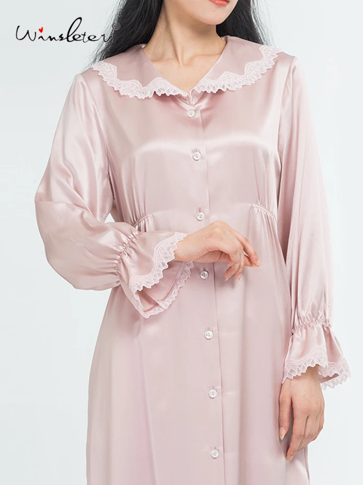 Winsleter-22MM 100%Real Silk Elegant Nightgown, Lace Patchwork, Women French Simplicity Pajamas Dress, 2026 Spring New P62540CC - AliExpress Women's Sleep & Lounge