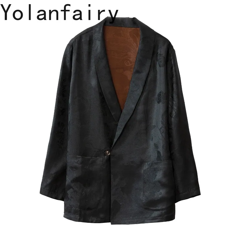 YOLANFAIRY Luxury 100% Mulberry Silk Shirt Women Single Button Suit Jacket Gambiered Silk Jacquard Top Coat Loose Elegant Blazer - AliExpress Shirts & Blouses