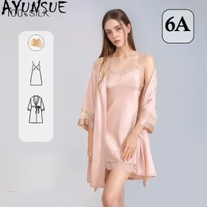 AYUNSUE 16Mm 100% Real Mulberry Silk Robe & Gown Sets Women Spring Summer Dress Pajama Sexy Sleepwear Women's Home Clothes - AliExpress Women's Sleep & Lounge