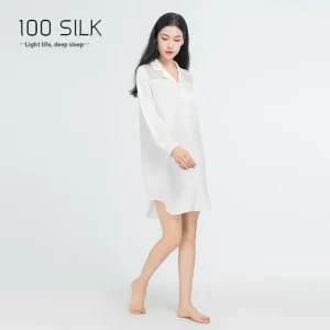Solid 100% Mulberry Silk Chemise Sleepshirt Women Sleep Tops Nightdress Long Sleeve Single Breasted Nightshirt Pajama Nightgown - AliExpress Women's Sleep & Lounge