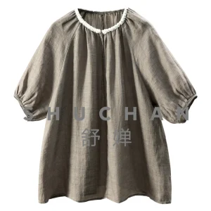 Love Ramie Alone Pullover Loose Soft Sequin Twist Collar Short-sleeved Shirt Women's 12M8  Women Blouse - AliExpress Shirts & Blouses