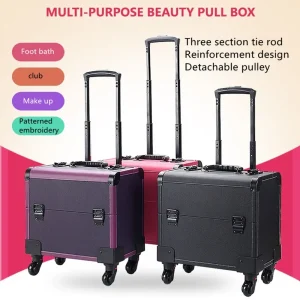 Portable PU Trolley Case Cosmetic Suitcase Bags Beautician Travel Luggage 4 Wheel Lock Box Women Handbag Aluminum Frame Baggage - AliExpress Luggage