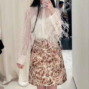 Top Quality 100% Silk Long Sleeve White Shirt 2026 Spring Summer Sexy Transparent Ostrich Feathers Women Blouse - AliExpress Shirts & Blouses