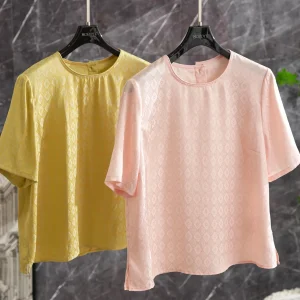 New Chinese Style round Neck Short Sleeve Silk Blouse Women's Fashionable Embroidery Back Button up Top Skin Friendly Breathable - AliExpress Shirts & Blouses