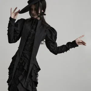 Dark Court Style Shirt Women's Long Sleeve Slim Fit Cotton Blend Button up Shirt Sharp Collar Elbow Length Sleeves Daily Wear - AliExpress Shirts & Blouses
