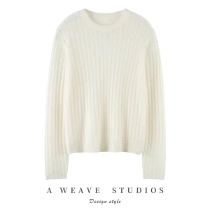New Women's Fine Spinning 100% Pure Wool Pullover Casual Solid Knitted Sweater Loose Round Neck Tops Twisted Flower Pull Jumper - AliExpress Sweaters&Jumpers