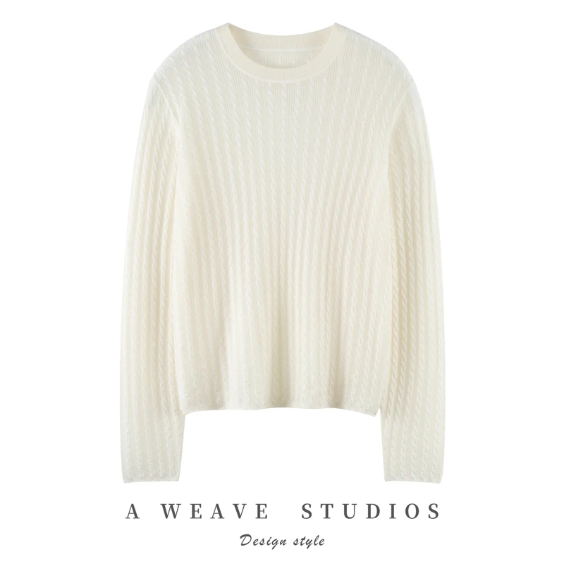 New Women's Fine Spinning 100% Pure Wool Pullover Casual Solid Knitted Sweater Loose Round Neck Tops Twisted Flower Pull Jumper - AliExpress Sweaters&Jumpers