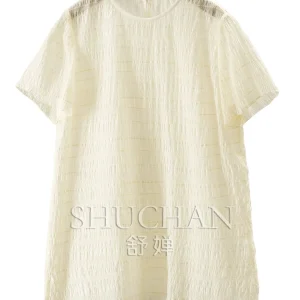 SHUCHAND Blouse French Round Neck Bubble Crepe Silk Short-sleeved Shirt Women's 10X5  Women Tops - AliExpress Shirts & Blouses