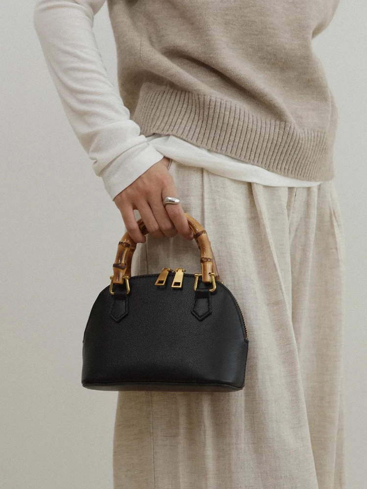 Fashion Retro Cute Simple Shell Bag Genuine Leather BagHandbag For Women Real Leather Bowling Bag Shoulder Crossbody Bag Small - AliExpress Women's Handbags