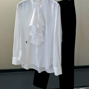 Elegant White Long Sleeve Shirt Women's Premium Age-Defying Fashionable Top Lace Trim Stand Collar Classic Straight Cotton Fr... - AliExpress Shirts & Blouses