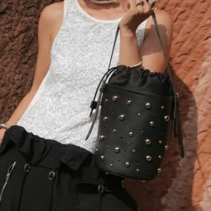 Female Retro Office Bucket Drawstring Rivets Genuine Leather Handbag Soft Leather Single Shoulder Versatile Design Crossbody Bag - AliExpress Women's Handbags