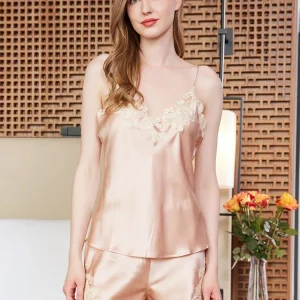 Premium 100% Mulberry Silk Nightwear Set Elegant Lace Trim Camisole & Shorts for Women Summer Sleeveless Pajamas Homewear Nighty - AliExpress Women's Sleep & Lounge