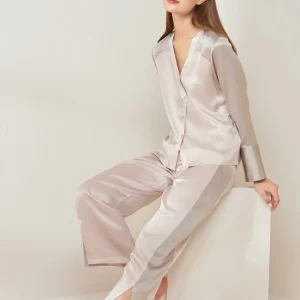 19MM REAL 100% Mulberry Silk Color-blocked Long Sleeves Shirt and Trousers 2 Piece Pijamas Set V-neck Cardigan Loungewear Pajama - AliExpress Women's Sleep & Lounge