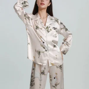 22MM 100% Mulberry Silk Printed Nightwear Pajama Set Button Down Lapel Homewear Cardigan Real Silk Pajamas Luxury Loungewear PJS - AliExpress Women's Sleep & Lounge