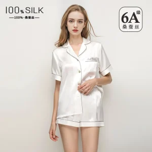 Summer Women 100% Mulberry Silk Pajamas Set Minimalist Cooling Short Sleeve Shorts Loungewear Casual Wearable Outside Sleepwear - AliExpress Women's Sleep & Lounge