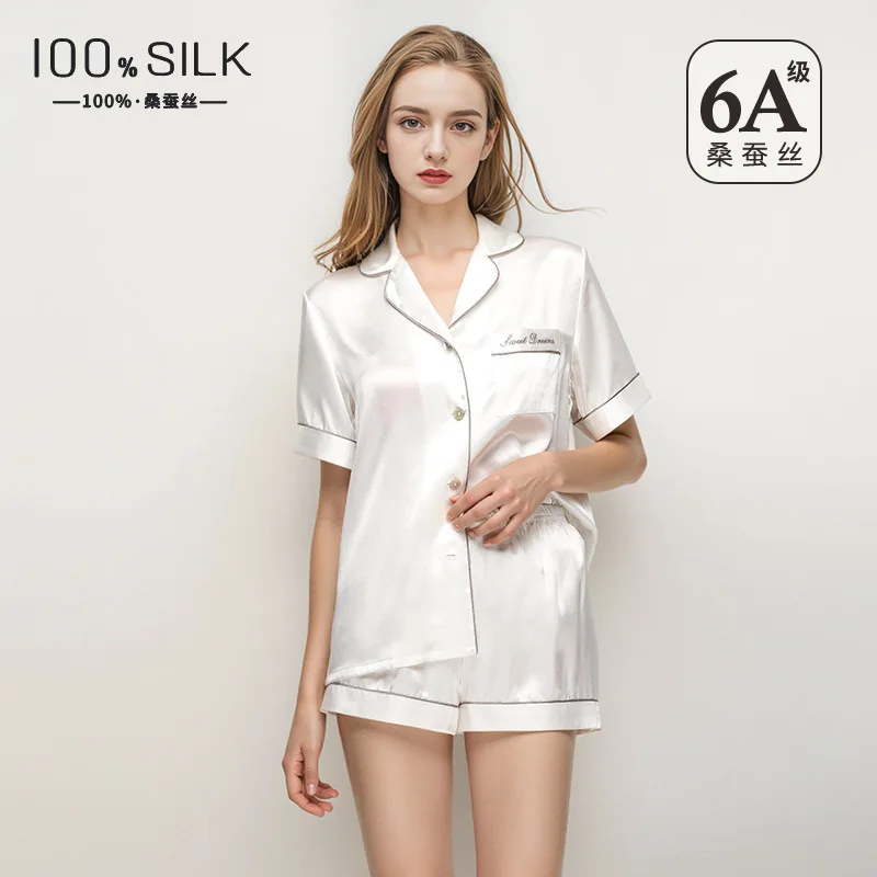 Summer Women 100% Mulberry Silk Pajamas Set Minimalist Cooling Short Sleeve Shorts Loungewear Casual Wearable Outside Sleepwear - AliExpress Women's Sleep & Lounge
