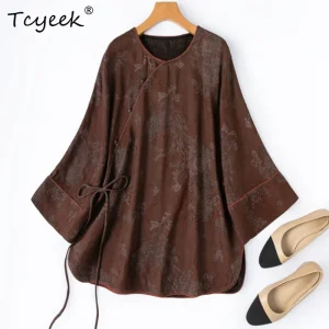 Tcyeek 100% Real Silk Womens Tops 2026 Spring Chinese-style Skin-friendly Coffee-colored Loose Shirt Woman Clothes Chemise Femme - AliExpress Shirts & Blouses