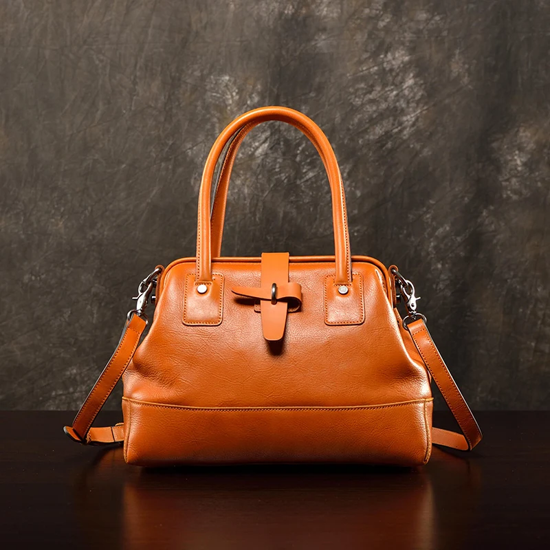 Retro doctor bag, genuine leather women's bag, top layer cowhide handbag, casual crossbody women's bag - AliExpress Women's Handbags