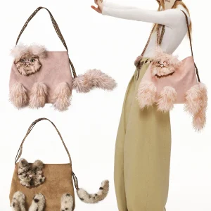 Eco-Friendly Outthe Blue 'SanTiaoMao' Embroidered 3D Suede Shoulder Bag Patchwork Fur Tote Bag for Women Sweet Cool Style - AliExpress Women's Handbags