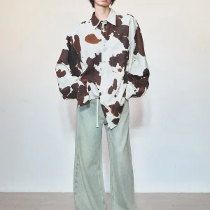 VERMO Loose Linen Casual Shirt for Women Vintage Cow Pattern Oversized Silhouette Original Design Long Sleeve Button up - AliExpress Shirts & Blouses