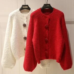 New Year Red Knitted Cardigan High-end Fashion Lantern Sleeve Single-breasted Elegant Women's Sweater Coat 2026 Spring New Style - AliExpress Sweaters&Jumpers