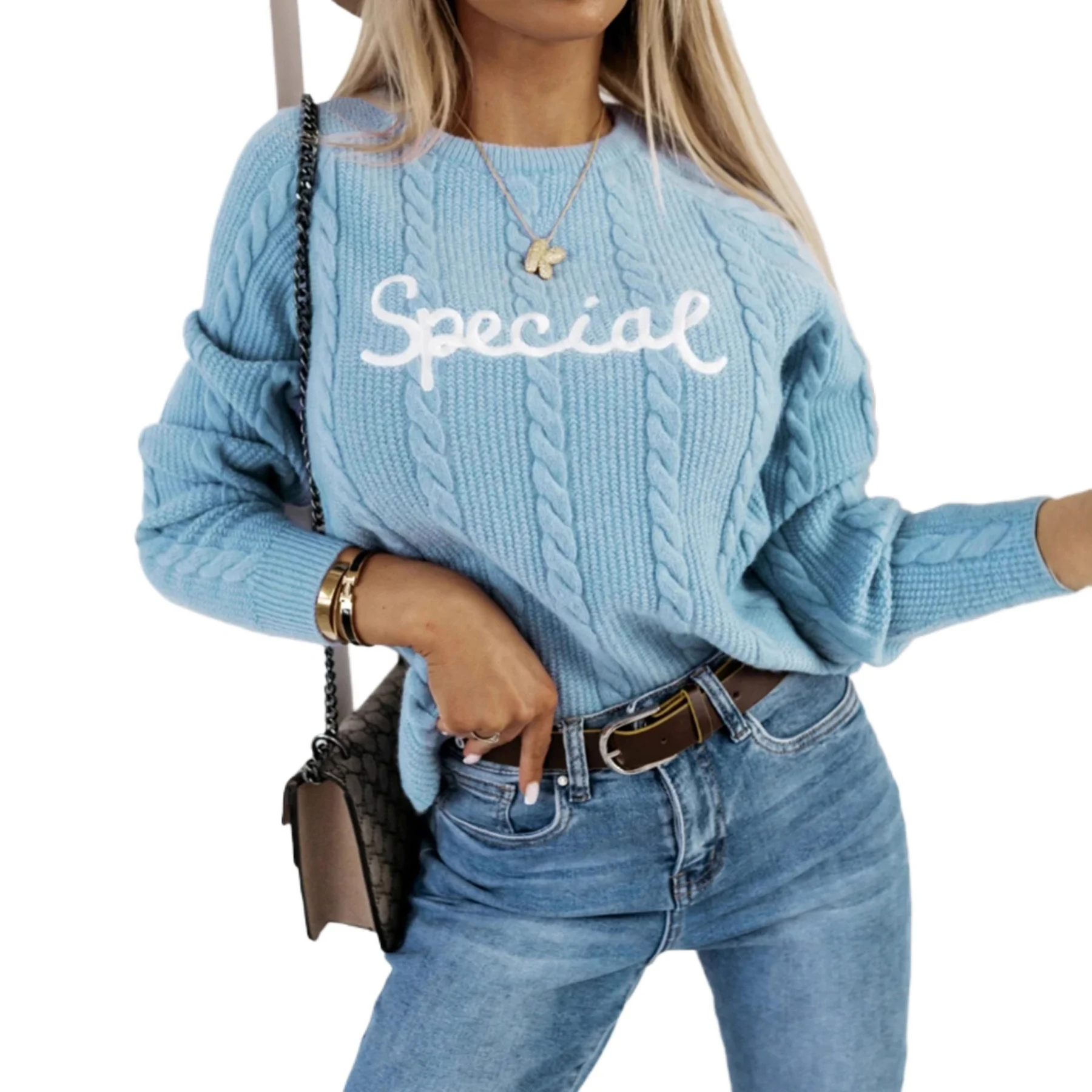 Europe and the United States cross-border 2025 autumn and winter pullover sweater embroidered crew neck knitted sweater top - AliExpress Sweaters&Jumpers