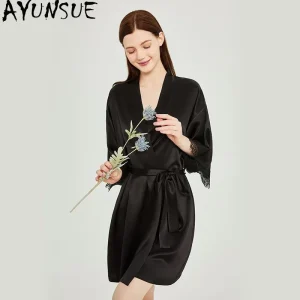 AYUNSUE 100% Real Mulberry Silk Robes for Women 16MM Silk Spring Summer Rabes 2026 Women's Home Clothes Morning Robe Lace-up - AliExpress Women's Sleep & Lounge