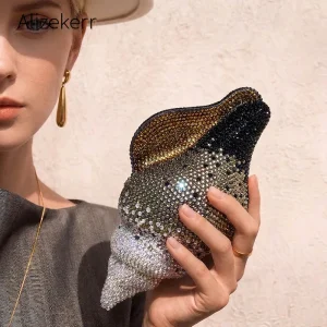 Alizekerr Conch Shaped Crystal Evening Bags Women Gorgeous Bling Rhinestone Metallic Purses Ladies Unique Handbags Wedding Party - AliExpress Women's Handbags