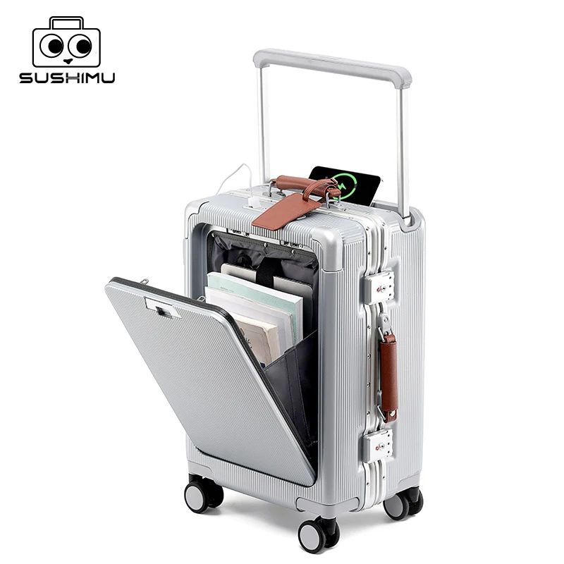 SUSHIMU Wide Trolley Luggage Front Opening Multi-Functional Women 20-Inch Small Lightweight Boarding Box 24-Inch Men's Suitcase - AliExpress Luggage