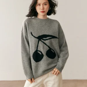 Autumn and Winter Women's 100% Cashmere Pullover Casual Solid Color Embroidered Knitted Sweater Loose O-neck Top Thick Sweater - AliExpress Sweaters&Jumpers