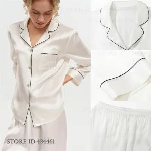 100% Silk Female Pajamas 2Pcs Set Luxury Long Sleeve Trouser Pijamas Suit Elegant Silky Sleepwear Homewear Loose Loungewear - AliExpress Women's Sleep & Lounge
