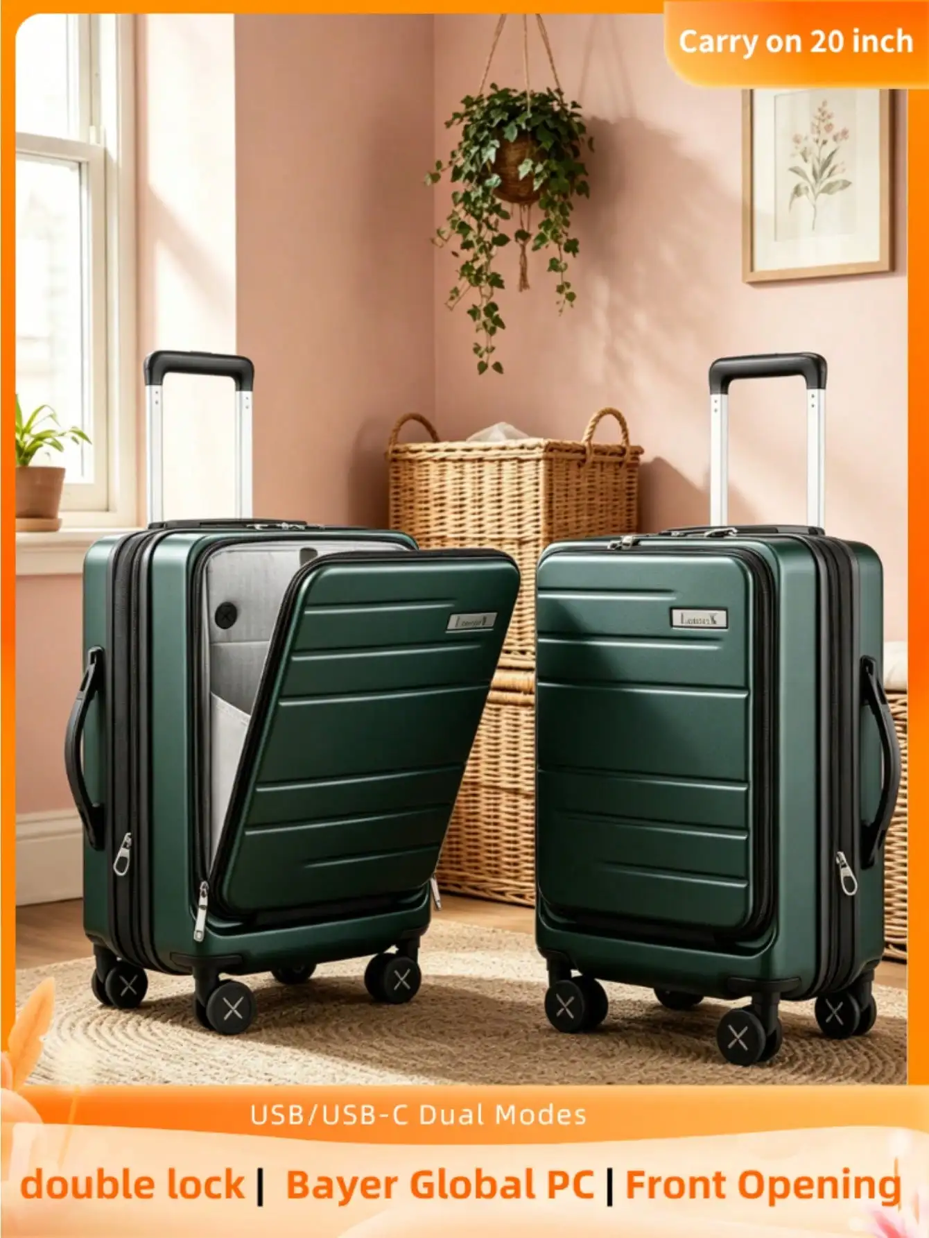 Expandable Carry On Luggage 20 Inch Front Opening, Airline Approved Polycarbonate Hard Shell Suitcase For Women Men, Lightweight For Vacation - AliExpress Luggage