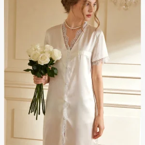 100% Mulberry Silk Short Sleeve Sexy Night Shirt Dress Lace Trim Solid Color Women's Summer Pajama Set Loungewear Nightgown PJs - AliExpress Women's Sleep & Lounge