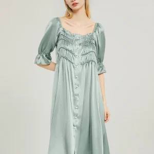 Winsleter-Women 19MM 100%Real Silk Elegant Nightgown, Sexy V Neck Half Sleeve, French Court Style Pajamas Dress, Summer P57470CC - AliExpress Women's Sleep & Lounge